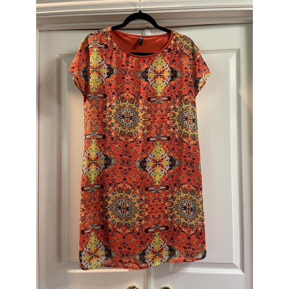 KUT From The Kloth Dress Womens 6 Orange Geometric Scoop Neck Shift Lined Boho